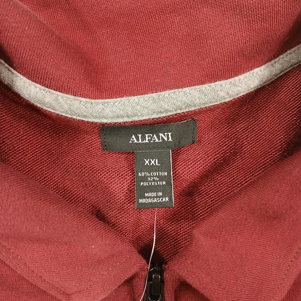 Alfani Zip-Front Sweater Jacket Mens 2XL Maroon Banner Cotton‎ Blend NEW